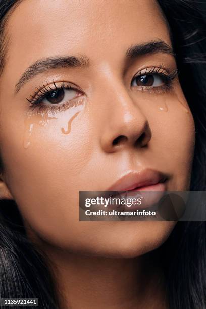 beauty portrait beautiful young woman. - crying mascara stock pictures, royalty-free photos & images