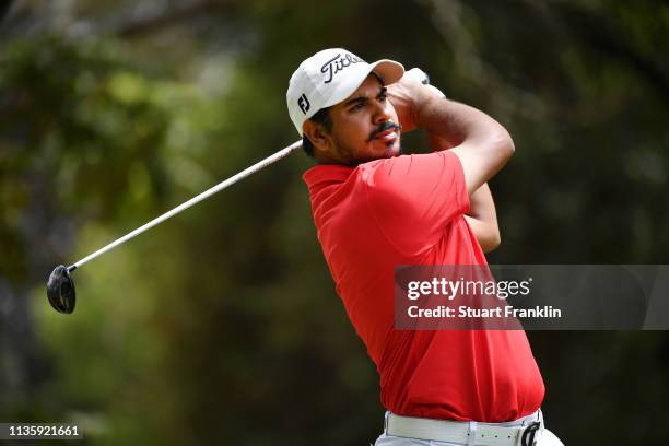 Gaganjeet Bhullar of India plays a shot on the 3rd hole during Day Two of the Magical Kenya Open Presented by Absa at Karen Country Club on March 15,...