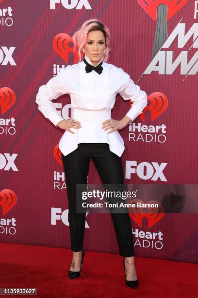 Halsey arrives at the 2019 iHeartRadio Music Awards which broadcasted live on FOX at Microsoft Theater on March 14, 2019 in Los Angeles, California.