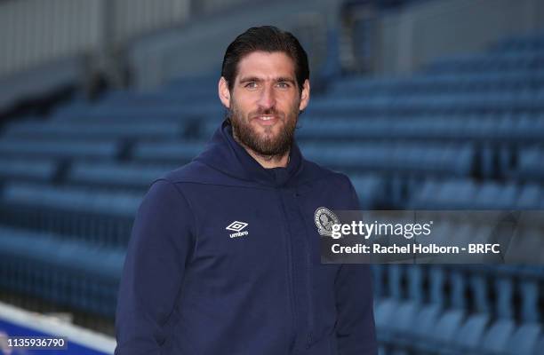Blackburn Rovers' Danny Graham arrive for the Sky Bet Championship match between Blackburn Rovers and Derby County at Ewood Park on April 9, 2019 in...