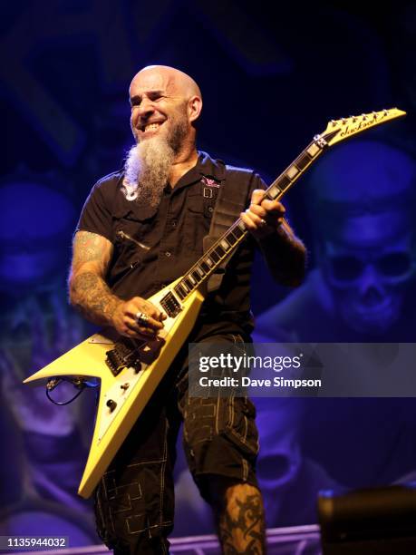 Scott Ian of Anthrax performs on stage opening for Slayer at Eventfinda Stadium on March 15, 2019 in Auckland, New Zealand.