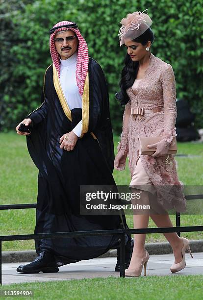 Suadi Prince Al-Waleed bin Talal and Princess Ameerah exit after the wedding of Their Royal Highnesses Prince William Duke of Cambridge and Catherine...