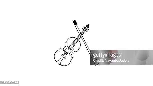 ilustraciones, imágenes clip art, dibujos animados e iconos de stock de icono de línea de violín - instrumento de cuerdas