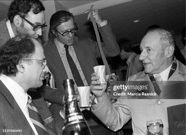 Photo of American Beat author Allen Ginsberg , writer Carl Solomon , and fellow Beats Peter Orlovsky & William S Burroughs at the Nova Convention, a...