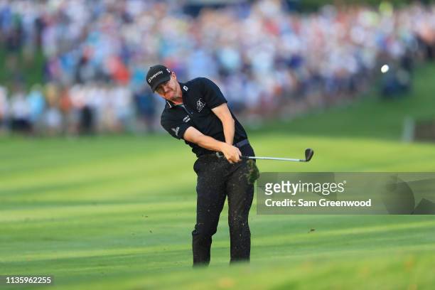Jimmy Walker of the United States plays his second shot on the tenth hole during the second round of The PLAYERS Championship on The Stadium Course...