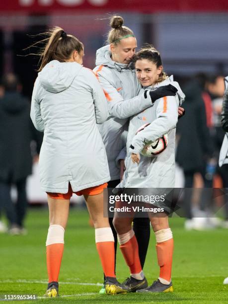 Lieke Martens of Holland women, goalkeeper Sari van Veenendaal of Holland women, Danielle van de Donk of Holland women during the women's...