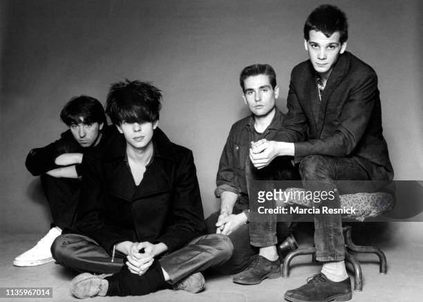 Photo of British New Wave group Echo & The Bunnymen, New York, New York, 1981. Pictured are, from left. Will Sergeant, Ian McCulloch, Les Pattinson,...