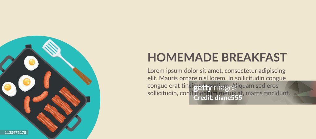 Cute Ontbijt Foods banner-bakplaat & eieren
