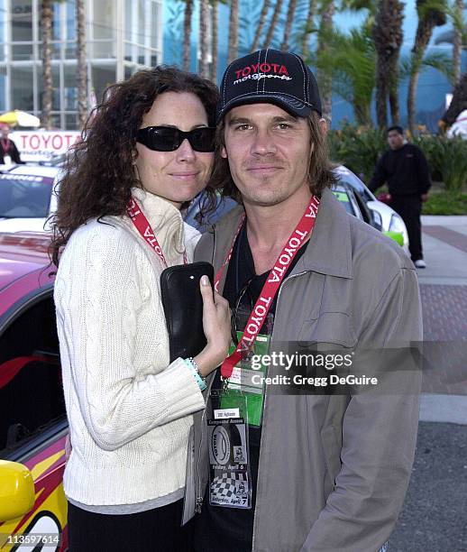 Minnie Driver & Josh Brolin during 2001 Toyota Grand Prix Pro/Celebrity Race at Long Beach Streets in Long Beach, California, United States.