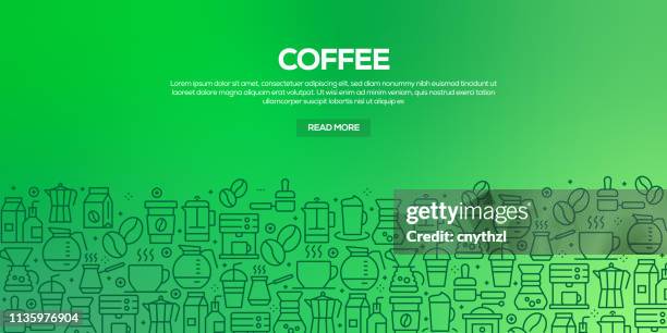 vector set of design templates and elements for coffee related in trendy linear style - seamless patterns with linear icons related to coffee - vector - digital kiosk stock illustrations