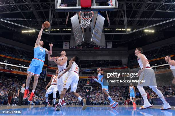 Kosta Koufos of the Sacramento Kings shoots against the Cleveland Cavaliers on April 4, 2019 at Golden 1 Center in Sacramento, California. NOTE TO...