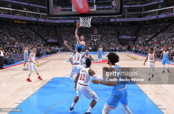 Kosta Koufos of the Sacramento Kings shoots against the Cleveland Cavaliers on April 4, 2019 at Golden 1 Center in Sacramento, California. NOTE TO...