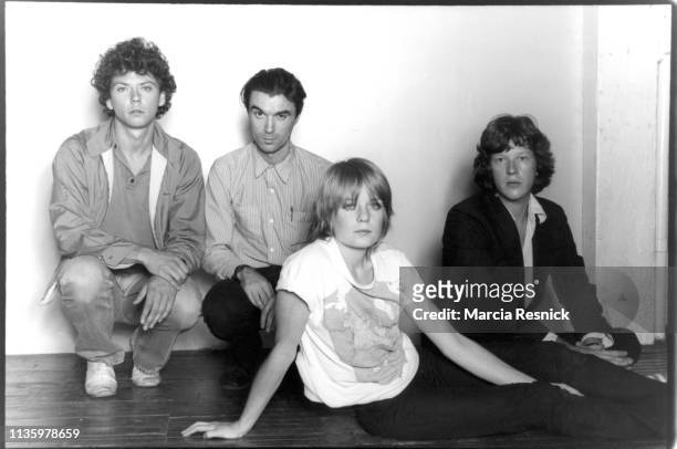 Photo of American New Wave group Talkings Heads, New York, New York, 1979. Pictured are, from left, Chris Frantz, David Byrne, Tina Weymouth, and...