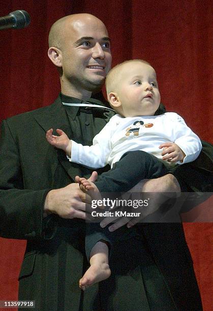 Andre Agassi and son Jaden Gil during The Andre Agassi Charitable Foundation's 7th "Grand Slam for Children" Fundraiser - Auction at The MGM Grand...