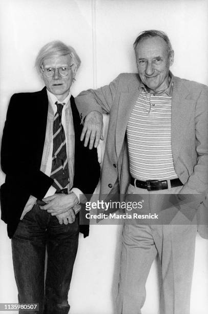 Photo of American Pop artist Andy Warhol and Beat author William S Burroughs at Burrough's Bunker on the Boewry, New York, New York, 1980.