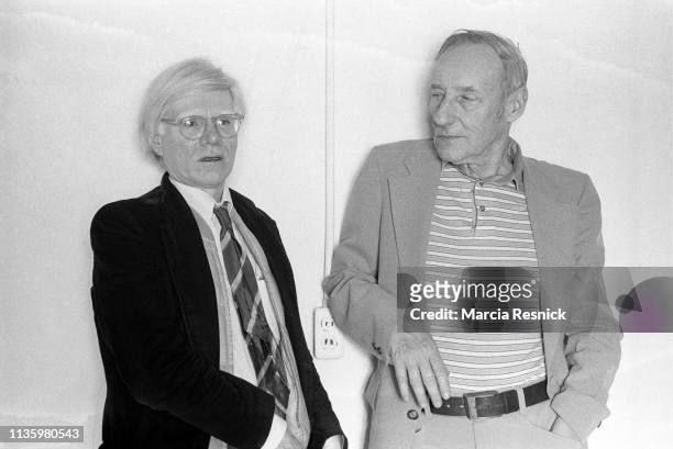 Photo of American Pop artist Andy Warhol and Beat author William S Burroughs at Burrough's Bunker on the Boewry, New York, New York, 1980.