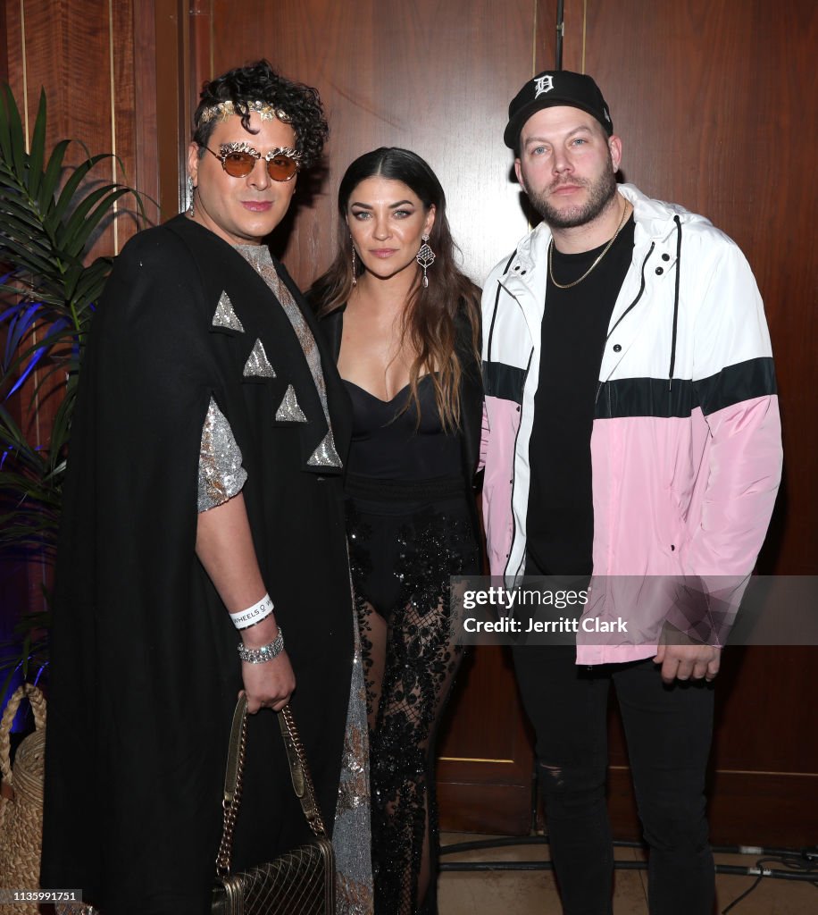 Markus Molinari, Jessica Szohr and Johnny Wujek attend the Wheels LA