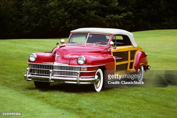 1940s RED 1948 CHRYSLER TOWN AND COUNTRY CONVERTIBLE TWO DOOR COUPE CONVERTIBLE AUTOMOBILE
