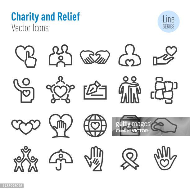 charity and relief icons - vector line series - aids awareness ribbon stock illustrations