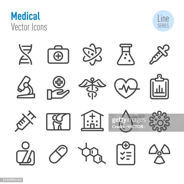 ilustraciones, imágenes clip art, dibujos animados e iconos de stock de conjunto de iconos médicos-serie vector line - parte de una serie