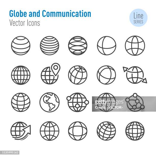 globe and communication icons-vector line series - längengrad stock-grafiken, -clipart, -cartoons und -symbole