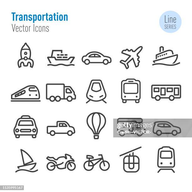 stockillustraties, clipart, cartoons en iconen met transport icons set-vector lijn serie - jachtvaren