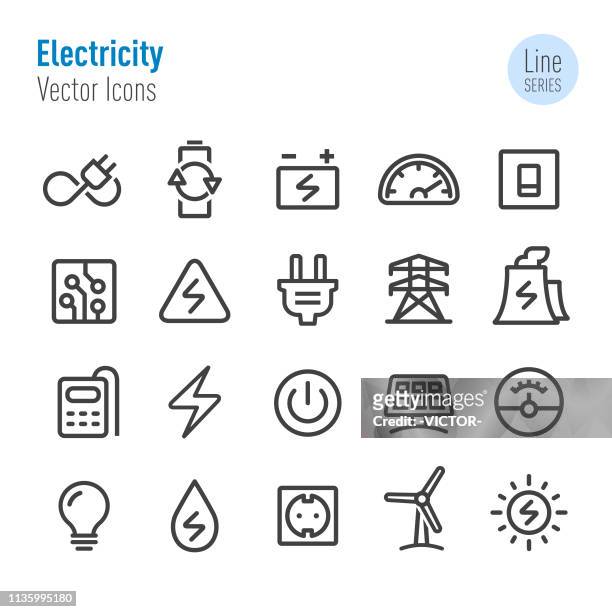 bildbanksillustrationer, clip art samt tecknat material och ikoner med el ikoner-vektor linje serie - electricity pylon