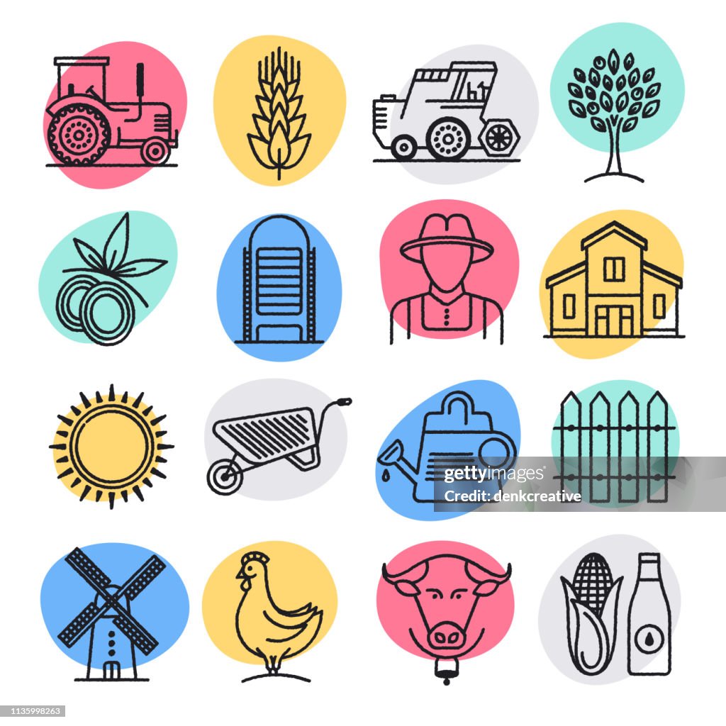 Sustainable Food Production Doodle Style Vector Icon Set