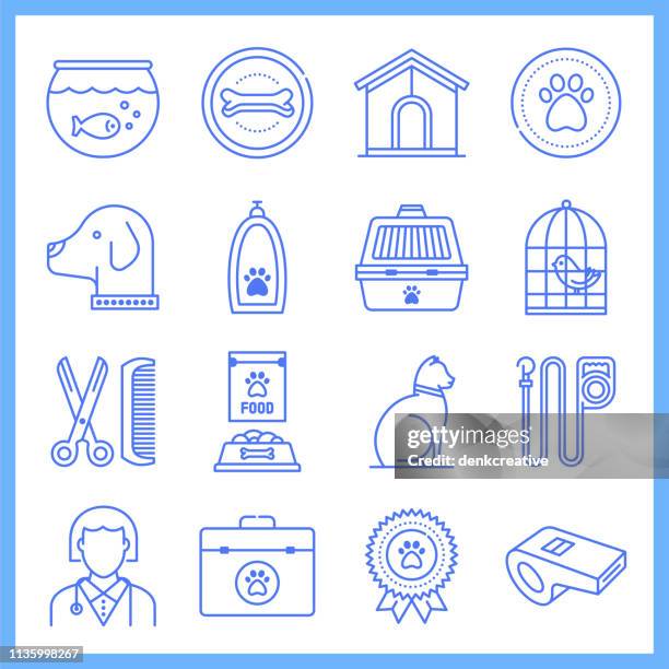 ilustrações de stock, clip art, desenhos animados e ícones de companion animal ownership blueprint style vector icon set - cat food