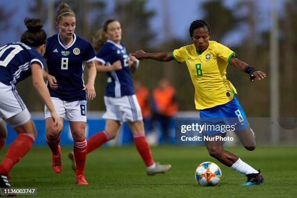 Formiga Mota of Brazil shooting to goal during the international friendly match between Brazil W and Scotland W at Pinatar Arena on April 08, 2019 in...