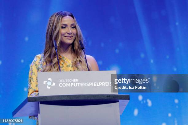German comedian Enissa Amani during the German Computer Games Award 2019 at Admiralspalast on April 9, 2019 in Berlin, Germany.