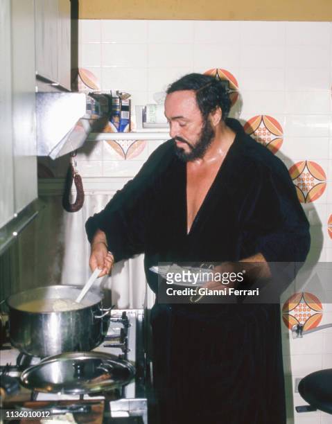 Portrait of Italian tenor Luciano Pavarotti at his home, Pesaro, Italy, 1993.
