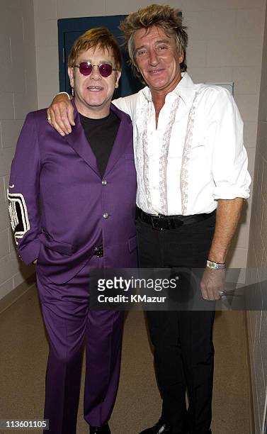 Sir Elton John and Rod Stewart during The Andre Agassi Charitable Foundation's 7th "Grand Slam for Children" Fundraiser - Backstage and Audience at...