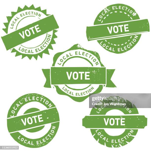 handmade linocut organic rubber stamp "vote, local election" - early vote vector stock illustrations