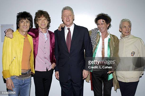 Former President Bill Clinton joins Ron Wood, Mick Jagger, Keith Richards and Charlie Watts of the Rolling Stones to turn up the heat on global...