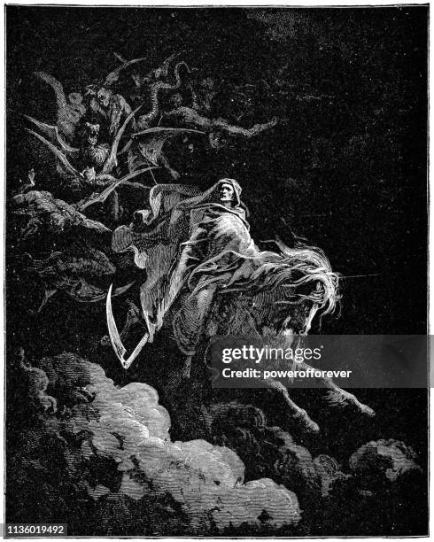 death on the pale horse by gustave dore - 19th century - four horsemen of the apocalypse stock illustrations