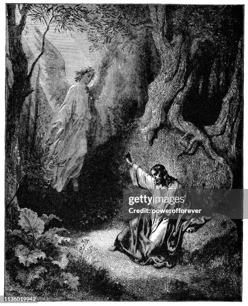 die agonie im garten von gustave dore-19. jahrhundert - garden of gethsemane stock-grafiken, -clipart, -cartoons und -symbole