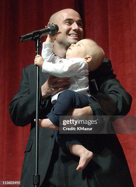 Andre Agassi and son Jaden Gil during The Andre Agassi Charitable Foundation's 7th "Grand Slam for Children" Fundraiser - Auction at The MGM Grand...