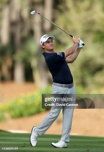 Bud Cauley of the United States plays his second shot on the par 4, 10th hole during the second round of the 2019 Players Championship held on the...