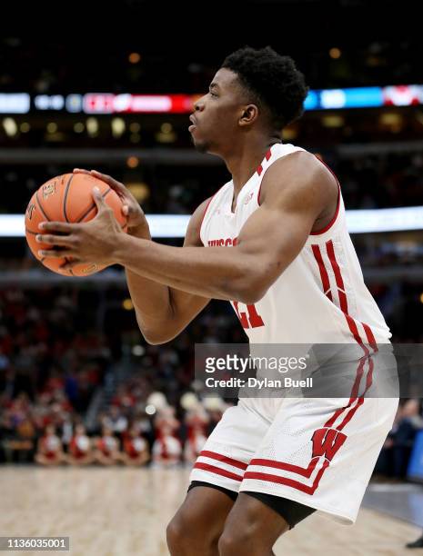 Khalil Iverson of the Wisconsin Badgers attempts a shot in the first half against the Nebraska Huskers during the quarterfinals of the Big Ten...