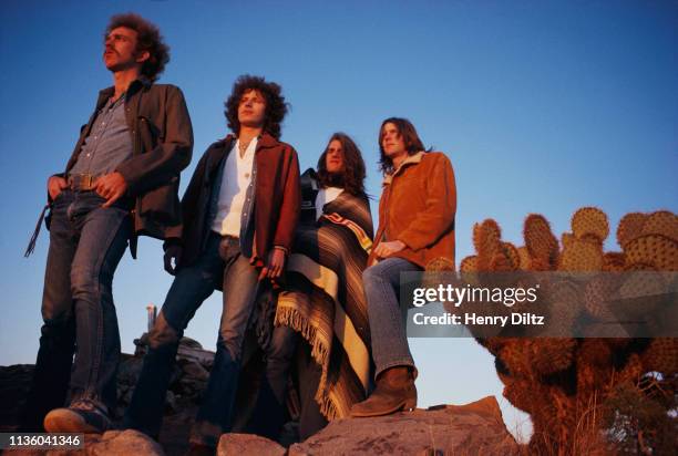 March 1972 --- The rock band The Eagles rest in a desert valley. The Eagles were the most popular band of the seventies and their reunion tour in the...