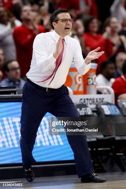 Head coach Tim Miles of the Nebraska Huskers reacts in the second half against the Wisconsin Badgers during the quarterfinals of the Big Ten...