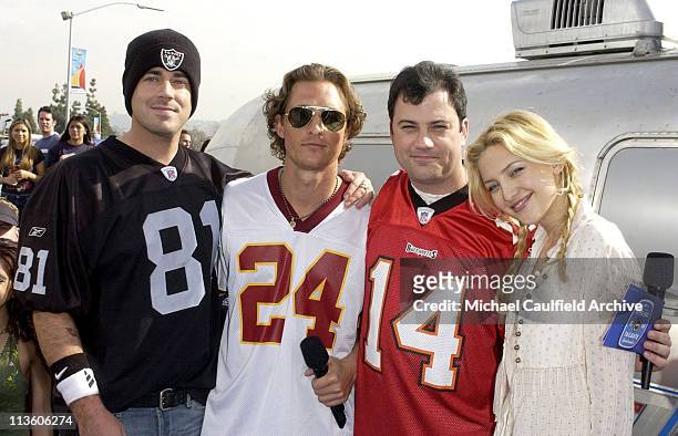 Carson Daly, Matthew McConaughey, Jimmy Kimmel and Kate Hudson during MTV's First Annual Super Bowl Tailgate Spectacular.