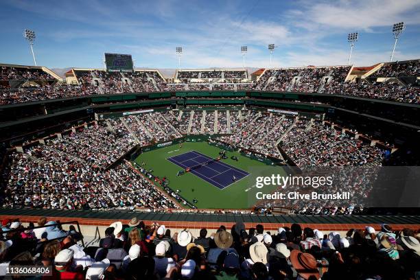 General view of Stadium One court as Rafael Nadal of Spain plays against Karen Khachanov of Russia during their men's singles quarter final match on...