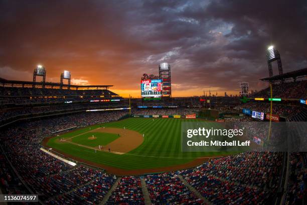 General view of Citizens Bank Park in the top of the second inning during the game between the Washington Nationals and Philadelphia Phillies on...