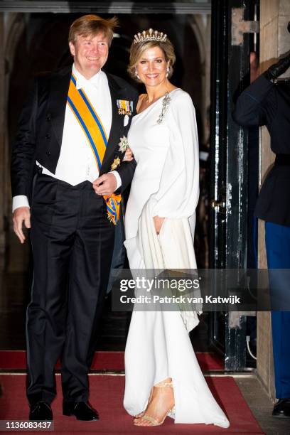 King Willem-Alexander of The Netherlands and Queen Maxima of The Netherlands leaves the Royal Palace after the annual gala diner for the Diplomatic...