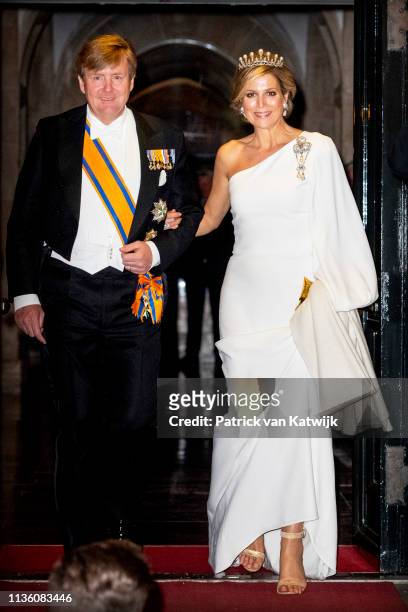 King Willem-Alexander of The Netherlands and Queen Maxima of The Netherlands leaves the Royal Palace after the annual gala diner for the Diplomatic...