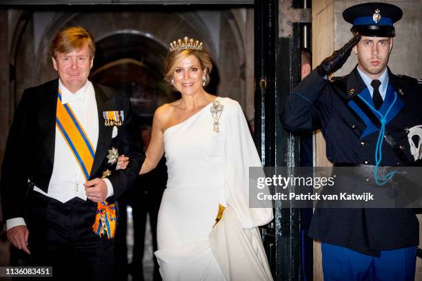 King Willem-Alexander of The Netherlands and Queen Maxima of The Netherlands leaves the Royal Palace after the annual gala diner for the Diplomatic...