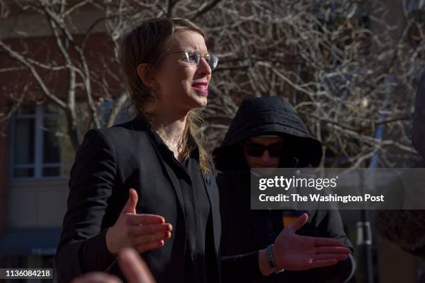 Chelsea Manning prepares to enter the Albert V. Bryan U.S. District Courthouse on Tuesday, March 5 in Alexandria, VA. Manning has been subpoenaed to...