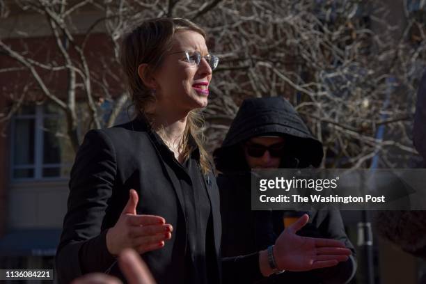 Chelsea Manning prepares to enter the Albert V. Bryan U.S. District Courthouse on Tuesday, March 5 in Alexandria, VA. Manning has been subpoenaed to...